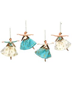 Gisela Graham Resin/Fabric Fairy (Lrg) - Teal/Gold Celestial Decoration x4